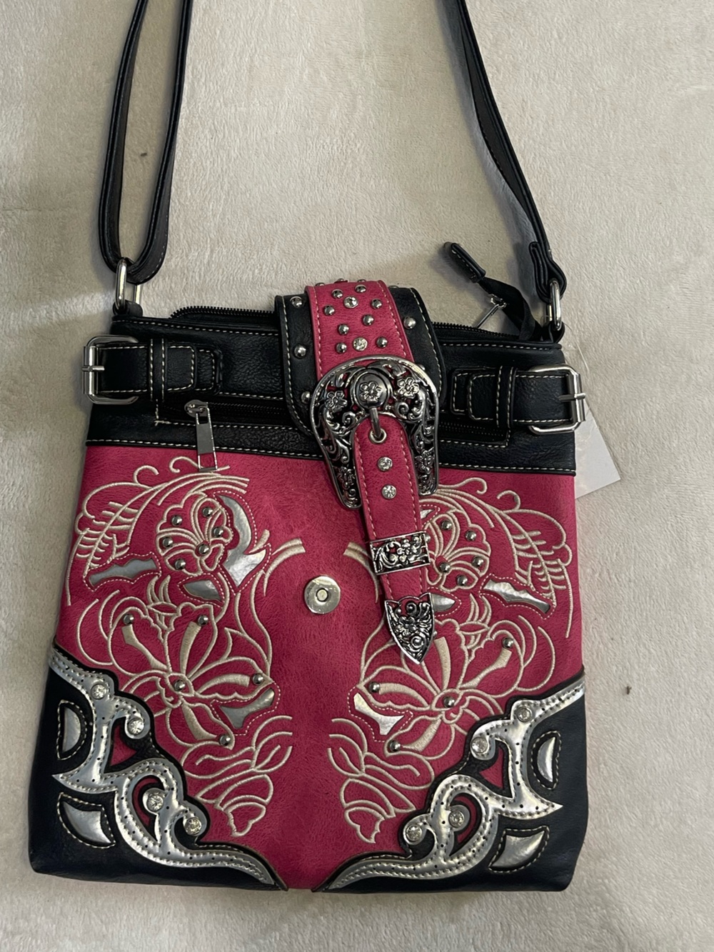 Pink Embroidered Western-Style Crossbody Bag